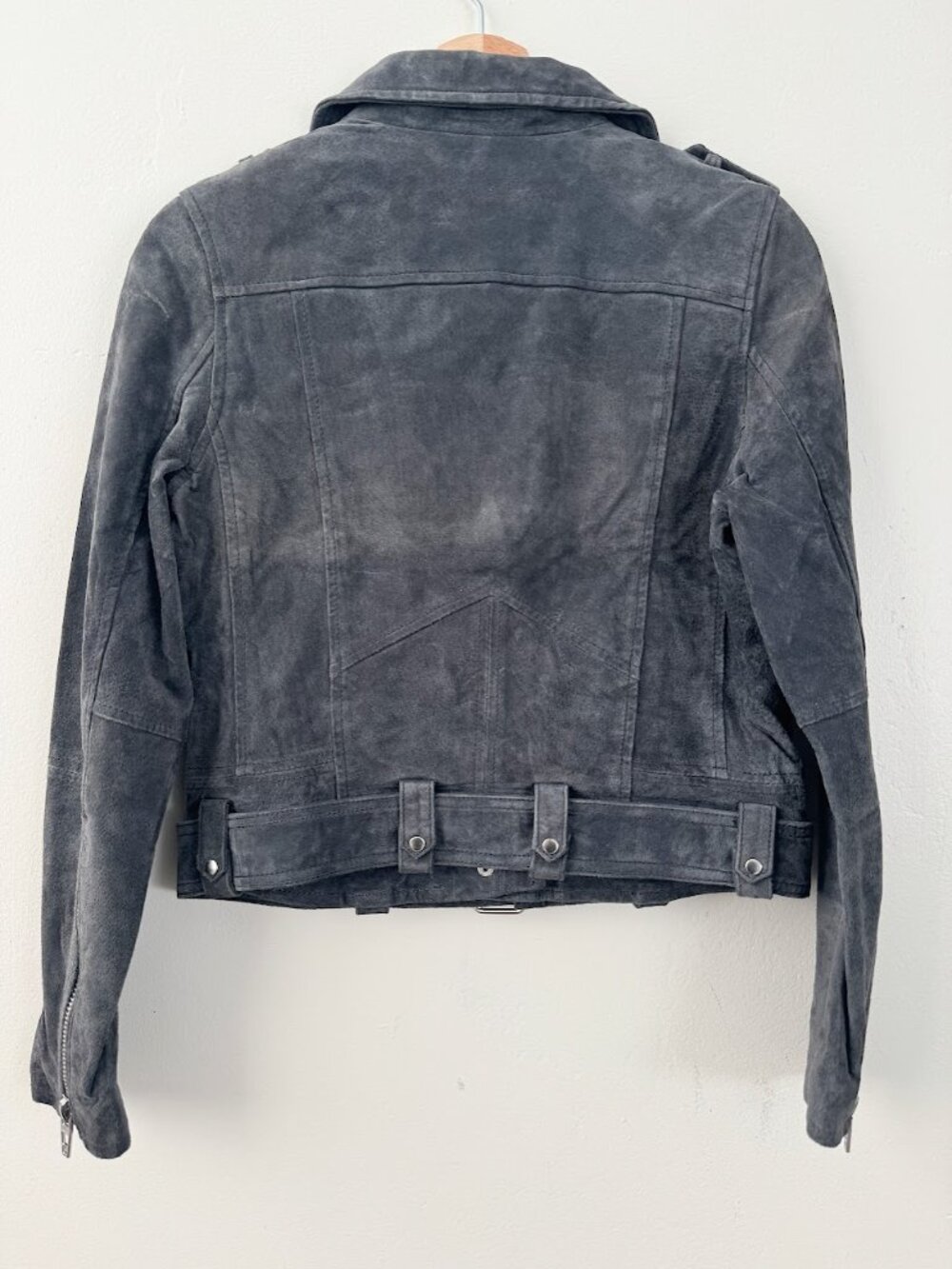 BLANKNYC Gray Suede Moto Jacket Size S Belted Biker - Picture 3 of 8